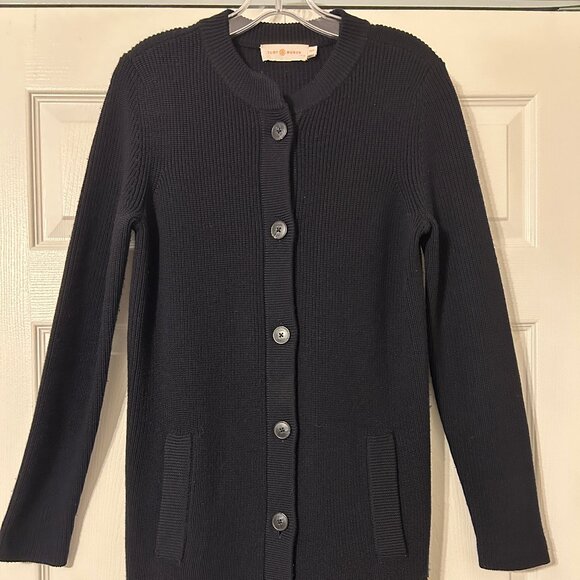 TORY BURCH Harley Sz XS S Navy Blue 100% Wool Turtleneck Long Sweater Coat Set - Picture 5 of 16